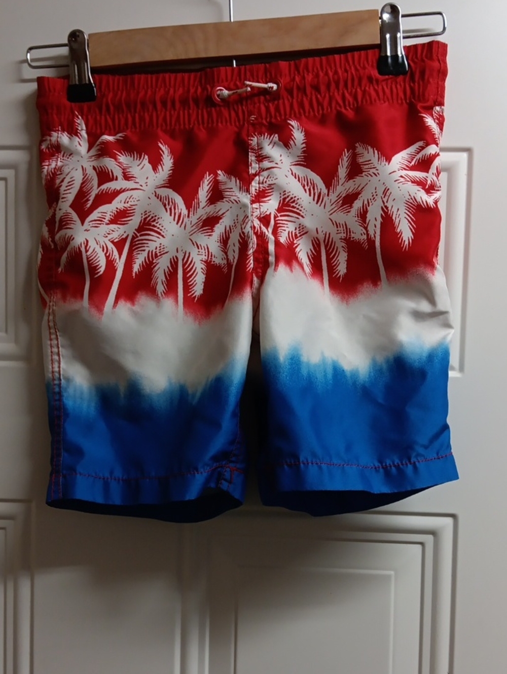 Old Navy Red, White & Blue Palm-Print Kids Swim Trunks